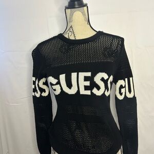 GUESS Black and White Mesh Sweater